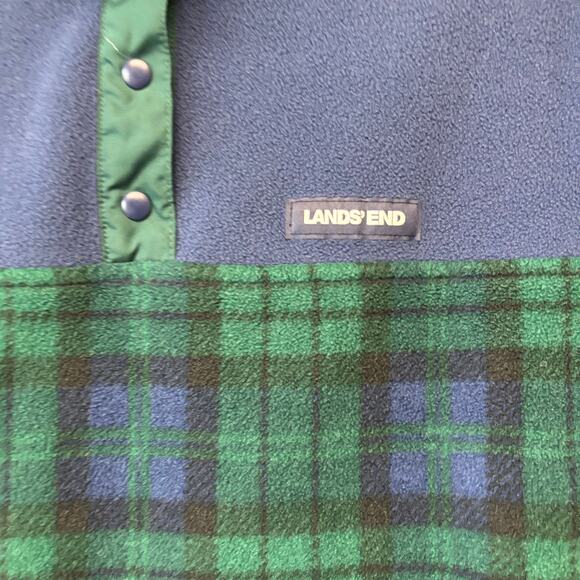 Lands End 3/4 Button Up Fleece Sweatshirt Plaid Kids Medium 10-12 Two Tone Cozy - Picture 5 of 13